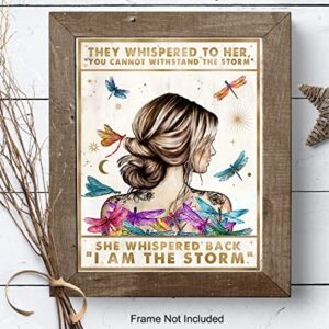 Inspirational Positive Quotes Wall Decor - She Whispered Back I Am The Storm - Hippie Boho Wall Art - Motivational Poster - Encouragement Gifts for Women - Rustic Bedroom Living Room Home Office