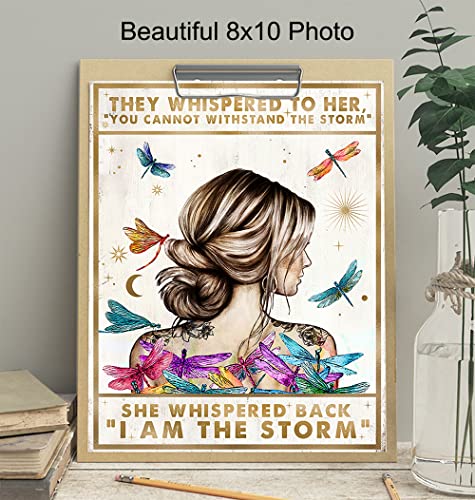 Inspirational Positive Quotes Wall Decor - She Whispered Back I Am The Storm - Hippie Boho Wall Art - Motivational Poster - Encouragement Gifts for Women - Rustic Bedroom Living Room Home Office