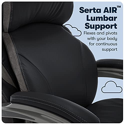 Serta Big and Tall Executive Office Chair with AIR Technology and Smart Layers Premium Elite Foam, Supports up to 350 Pounds, Bonded Leather, Black