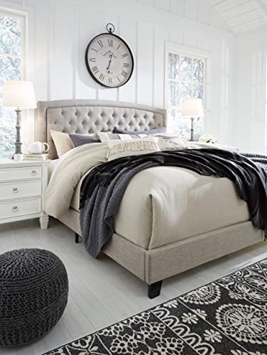 Signature Design by Ashley Jerary Farmhouse Button-Tufted Upholstered Platform Bed, King, Light Gray