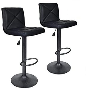 dkeli bar stools, modern black pu leather barstools with back adjustable counter height swivel bar stool, set of 2 (black)