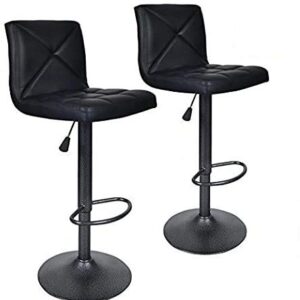 Dkeli Bar Stools, Modern Black PU Leather Barstools with Back Adjustable Counter Height Swivel Bar Stool, Set of 2 (Black)