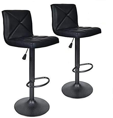 Dkeli Bar Stools, Modern Black PU Leather Barstools with Back Adjustable Counter Height Swivel Bar Stool, Set of 2 (Black)