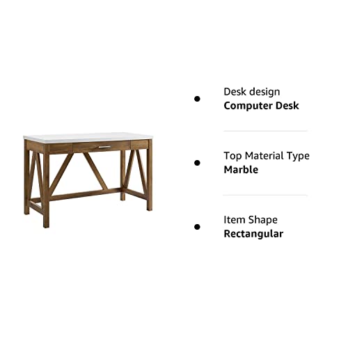 Walker Edison Rustic Farmhouse Wood Computer Writing Desk Home Office Workstation Small, 46 Inch, Marble and Walnut