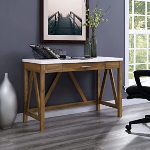 Walker Edison Rustic Farmhouse Wood Computer Writing Desk Home Office Workstation Small, 46 Inch, Marble and Walnut