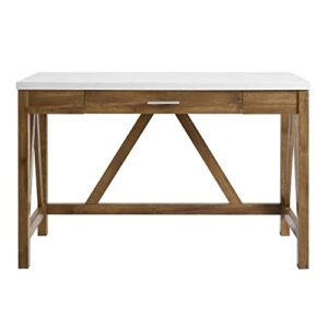 Walker Edison Rustic Farmhouse Wood Computer Writing Desk Home Office Workstation Small, 46 Inch, Marble and Walnut