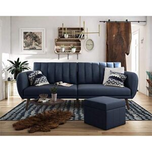 Novogratz Brittany Sofa Futon, Premium Linen Upholstery and Wooden Legs, Blue Linen