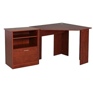 homcom computer desk with printer cabinet, l-shaped corner desk with storage, study pc workstation for home office, cherry