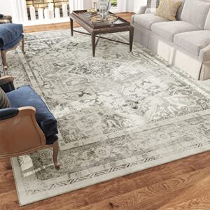 rugs for living room 5×7 feet-area rug carpet-distressed vintage medallion bedroom rug dining living room rug-aesthetic machine washable rug tp backing-grey