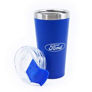 helm ford basecamp insulated tumbler, travel coffee mug with lid, blue, 20 oz.