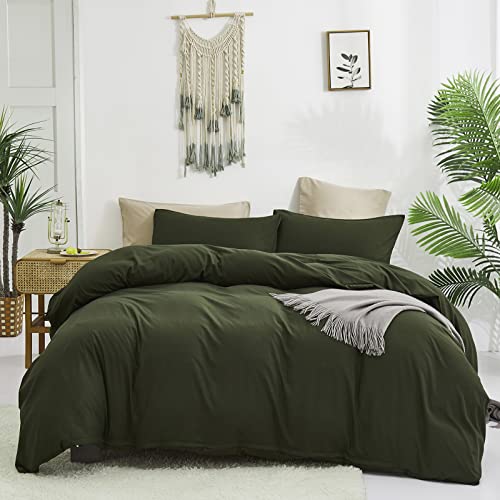 Luxlovery Army Green Comforter Set Queen Olive Green Bedding Comforter Set Full Dark Blackish Green Minimalist Bedding Set Soft Breathable Blanket Quilts Modern Boho Green Comforter Set