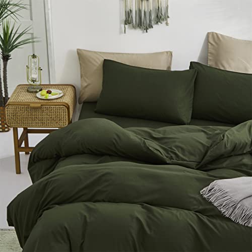 Luxlovery Army Green Comforter Set Queen Olive Green Bedding Comforter Set Full Dark Blackish Green Minimalist Bedding Set Soft Breathable Blanket Quilts Modern Boho Green Comforter Set