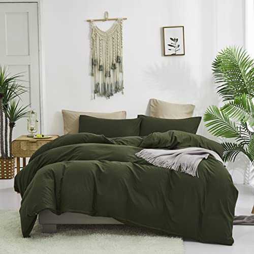 Luxlovery Army Green Comforter Set Queen Olive Green Bedding Comforter Set Full Dark Blackish Green Minimalist Bedding Set Soft Breathable Blanket Quilts Modern Boho Green Comforter Set