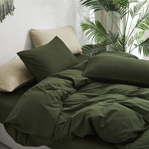 Luxlovery Army Green Comforter Set Queen Olive Green Bedding Comforter Set Full Dark Blackish Green Minimalist Bedding Set Soft Breathable Blanket Quilts Modern Boho Green Comforter Set