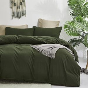 Luxlovery Army Green Comforter Set Queen Olive Green Bedding Comforter Set Full Dark Blackish Green Minimalist Bedding Set Soft Breathable Blanket Quilts Modern Boho Green Comforter Set