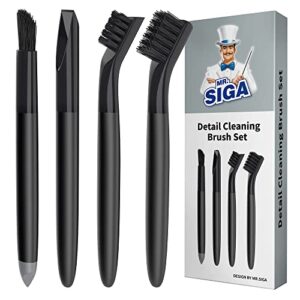mr.siga grout cleaner brush set, detail cleaning brush set for tile, sink, drain, grout brush set for edge, crevice cleaning
