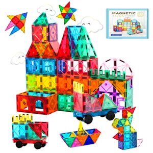 aquadawn 110 pieces magnetic building tiles set with 2 cars, magnetic building blocks for toddlers 1-3, educational toys tiles for kids ages 4-8, 3d magnet building blocks toys gifts for girls boys