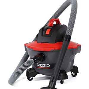 RIDGID, 62698, 6 Gallon RT0600 NXT Wet/Dry Vac, RED Professional Industrial, 4.25 HP, Casters, Pro Locking Hose, Qwik Lock Filter, Longer Motor Life, Polyropylene Drum, Large Handle, Dark Gray and Red