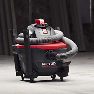 RIDGID, 62698, 6 Gallon RT0600 NXT Wet/Dry Vac, RED Professional Industrial, 4.25 HP, Casters, Pro Locking Hose, Qwik Lock Filter, Longer Motor Life, Polyropylene Drum, Large Handle, Dark Gray and Red