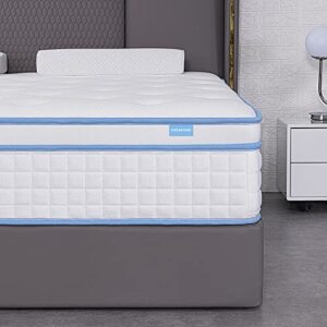 iyee nature king mattress, 10 inch king size hybrid mattress individual pocket springs with foam,king bed in a box with breathable and pressure relief,medium plush,bule