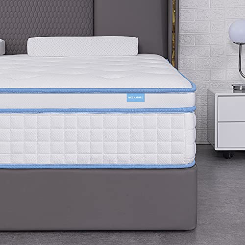 IYEE NATURE King Mattress, 10 Inch King Size Hybrid Mattress Individual Pocket Springs with Foam,King Bed in a Box with Breathable and Pressure Relief,Medium Plush,Bule