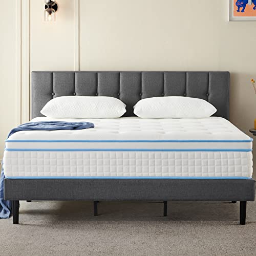 IYEE NATURE King Mattress, 10 Inch King Size Hybrid Mattress Individual Pocket Springs with Foam,King Bed in a Box with Breathable and Pressure Relief,Medium Plush,Bule