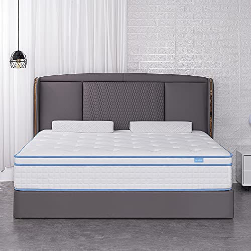 IYEE NATURE King Mattress, 10 Inch King Size Hybrid Mattress Individual Pocket Springs with Foam,King Bed in a Box with Breathable and Pressure Relief,Medium Plush,Bule