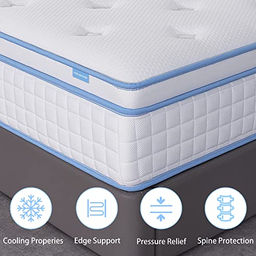 IYEE NATURE King Mattress, 10 Inch King Size Hybrid Mattress Individual Pocket Springs with Foam,King Bed in a Box with Breathable and Pressure Relief,Medium Plush,Bule