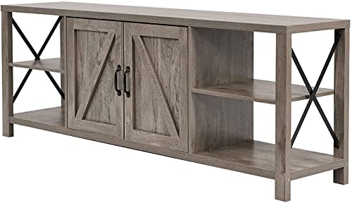 70 Inch TV Stand for 75 Inch TV Entertainment Center Farmhouse, Modern Barn Door TV Console Table with Storage Cabinets and Shelves for TVs Up to 75", Rustic Gray Wash