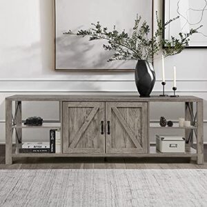 70 Inch TV Stand for 75 Inch TV Entertainment Center Farmhouse, Modern Barn Door TV Console Table with Storage Cabinets and Shelves for TVs Up to 75", Rustic Gray Wash