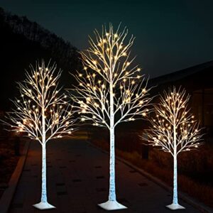 lighted birch tree, 4/6/8 ft set of 3 decoration led lighted trees for home wedding festival party christmas decoration tree lights