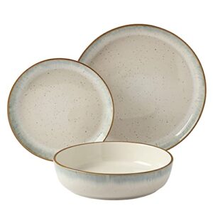 tabletops gallery speckled farmhouse collection- stoneware dishes service for 4 dinner salad appetizer dessert plate bowls, 12 piece hanover dinnerware set in teal