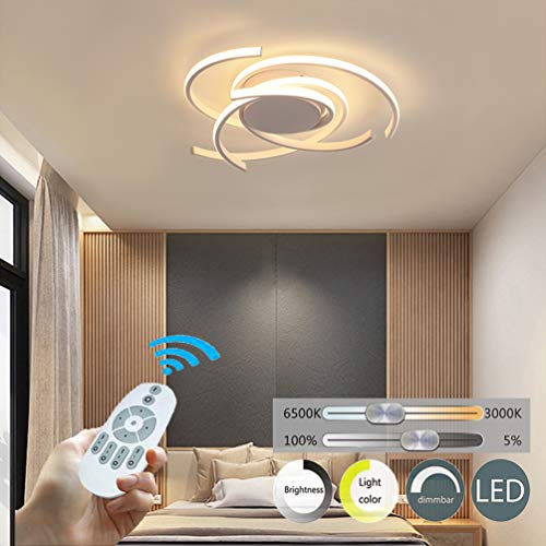 LED Bedroom Light Modern Chic Design Flush Mount Ceiling Lamp Dimmable Acrylic Panel Unique Minimalist Livingroom Pendant Light with Remote Control Dining Room Kitchen Island Office Hanging (White)