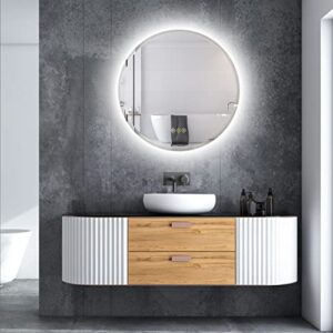 hbezon 24 inch round led vanity mirror with back-light, anti-fog, brightness memory function, shatter-proof, wall mounted mirror with adjustable 3 colors