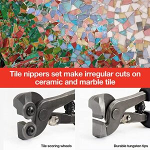 Goldblatt 2 Piece Glass Tile Nippers Set - Heavy Duty Wheeled Glass Mosaic Nipper & Hd Ceramic Tile Nipper, Tile Cutter Pliers Soft-grip Handle - Shapping Plier, Nipper Cutting Tools, Stone, Metal