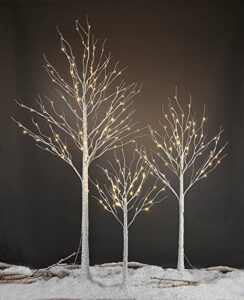 lightshare 4 feet 6 feet and 8 feet birch tree,warm white, for home,pack of 3, festival, party, and christmas decoration, indoor and outdoor use