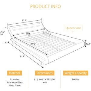 SHA CERLIN Upholstered Modern Bed Frame with LED Headboard/Mattress Foundation/No Box Spring Needed/Strong Wood Slats Support/Easy Assemble, Black, Queen Size