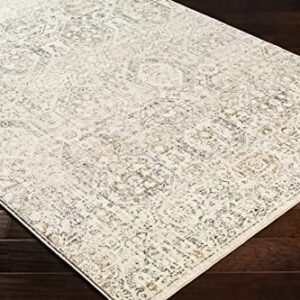 Bluffs Moroccan Farmhouse Living Room Bedroom Dining Room Square Area Rug - Bohemian Style - Boho Vintage Distressed Carpet - Beige, Gray, Brown, Cream - 6'7" Square