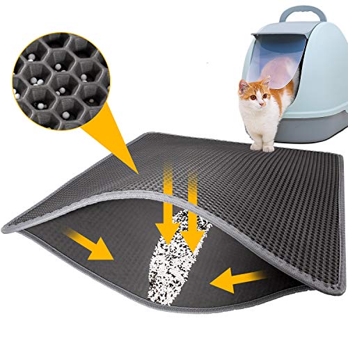 LeToo Cat Litter Mat Grey Trapping for Litter Box, No-Toxic & Large, Urine & Waterproof, Honeycomb Double Layer Anti Tracking Kitty Mats, No Phthalate, Washable Easy Clean (24" x 15", Grey)