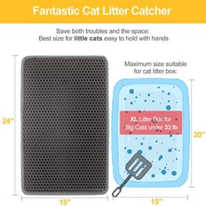 LeToo Cat Litter Mat Grey Trapping for Litter Box, No-Toxic & Large, Urine & Waterproof, Honeycomb Double Layer Anti Tracking Kitty Mats, No Phthalate, Washable Easy Clean (24" x 15", Grey)