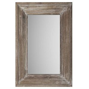 barnyard designs 24×36 wood farmhouse wall mirror, wooden large rustic wall mirror, bedroom mirrors for wall decor, decorative wood wall mirror living room or bathroom vanity, greywash