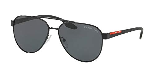 Prada PS54TS LIFESTYLE 1AB5Z1 58M Black/Grey Polarized Pilot Sunglasses For Men + BUNDLE with Designer iWear Complimentary Eyewear Care Kit