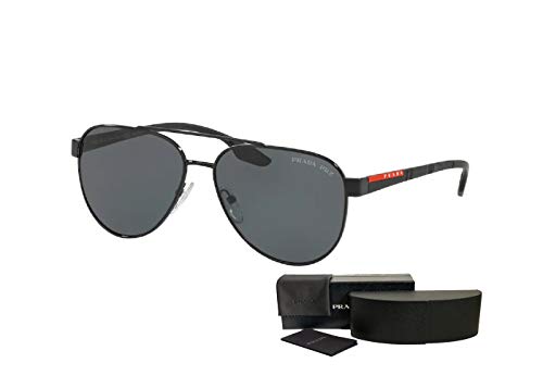 Prada PS54TS LIFESTYLE 1AB5Z1 58M Black/Grey Polarized Pilot Sunglasses For Men + BUNDLE with Designer iWear Complimentary Eyewear Care Kit