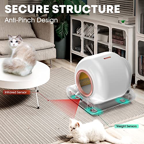 Litter Box Self Cleaning Easy to Use - Pet Friendly Automatic Cat Litter Box with Clean Air - Large Space Kitty Litter Box Self Cleaning - Cat Litter Box Smart