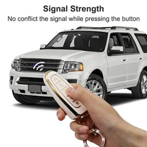 for Ford Key Fob Cover with Metal Keychain, Soft Full Protection Key Case Compatible with Ford C-Max Edge Escape Expedition Explorer Flex Focus Taurus Lincoln MKS MKT MKX Navigator Key Protector White