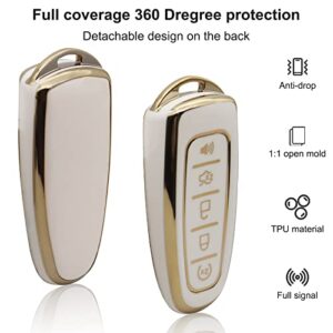 for Ford Key Fob Cover with Metal Keychain, Soft Full Protection Key Case Compatible with Ford C-Max Edge Escape Expedition Explorer Flex Focus Taurus Lincoln MKS MKT MKX Navigator Key Protector White