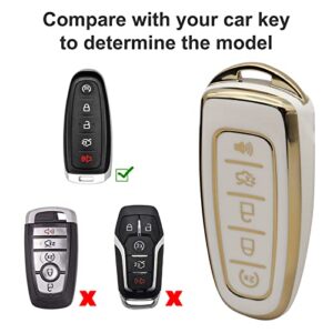 for Ford Key Fob Cover with Metal Keychain, Soft Full Protection Key Case Compatible with Ford C-Max Edge Escape Expedition Explorer Flex Focus Taurus Lincoln MKS MKT MKX Navigator Key Protector White