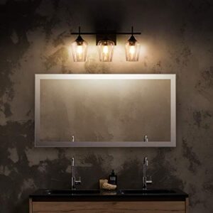 VONLUCE 3-Light Vanity Light in Matt Black Finish, Vintage Farmhouse Mirror Lights with Clear Glass Shade, Modern Industrial Wall Sconce for Bathroom, Bedroom, Hallway, Makeup Dressing Table