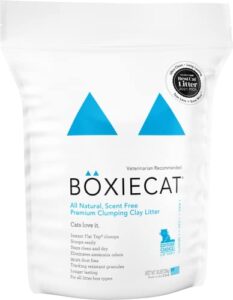 boxiecat premium clumping cat litter – scent free – clay formula – ultra clean litter box, longer lasting odor control, hard clumping litter, 99.9% dust free