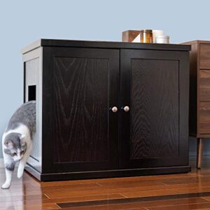 the refined feline cat litter box enclosure cabinet, modern, black espresso, adjustable levelers, xlarge, hidden litter cat furniture with drawer